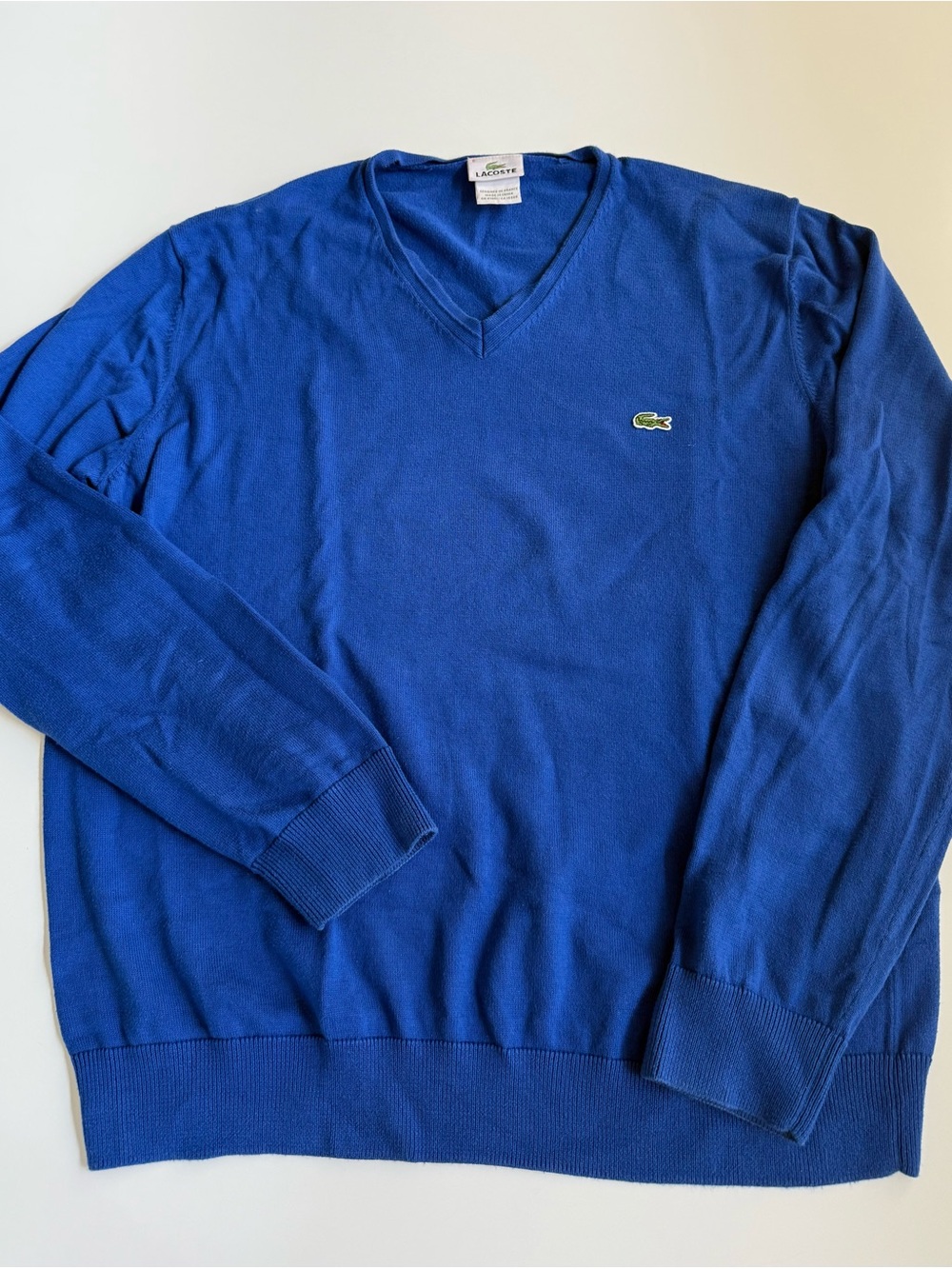 Lacoste Men's V-Neck Sweater - Blue with Green Crocodile